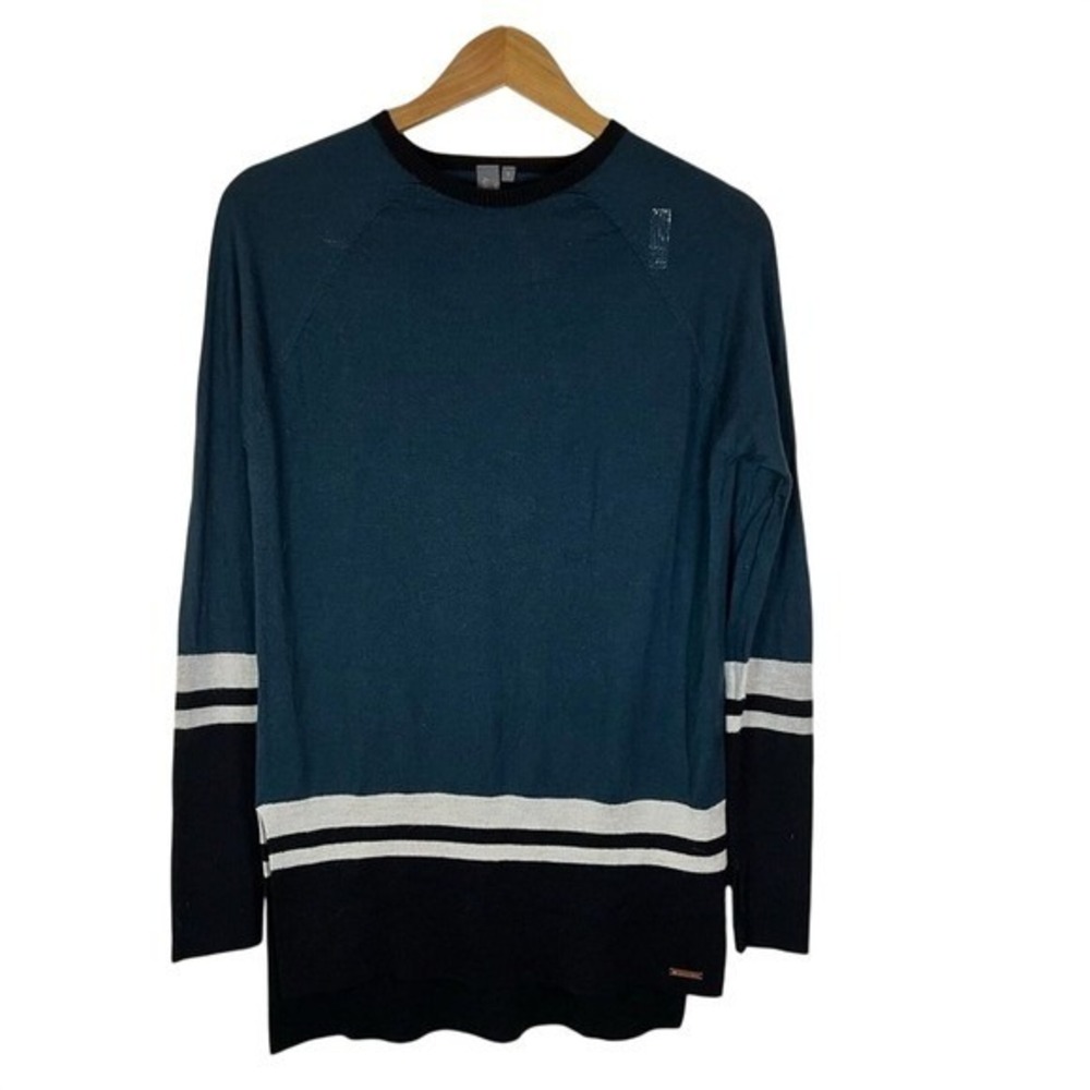 Sweaty Betty Alpine Sweater Womens S Blue Black Merino Wool Colorblock Tunic